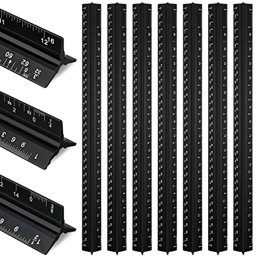 Macarrie 10 Pcs Architectural Scale Ruler 12" Architect Engineers Scale Triangular Ruler Set Aluminum Metal Rulers with Imperial Measurements for Architect School Student Draftsman Engineer (Black) - color: Black