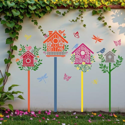 Large Stencils for Painting Walls Bird House Stencil | Reusable Stencil for Wood Fence Room Wall Window Glass - style: Bird House
