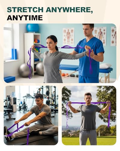 Trideer Non-Elastic Stretching Strap with Loops for Physical Therapy & Rehab, Knee Hip Leg ROM Post-Surgery, Yoga Strap for Stretching, Leg Lifter Strap Mobility Aid, Hamstring Calf Back - color: Purple/75"x1"