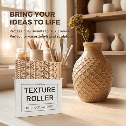 Hokkieam Clay Texture Rollers, 10 PCS Plastic Polymer Clay and Pottery Tool | Create Textured Patterns on Polymer Clay and Pottery for Sculpting, Ceramics, DIY Crafts, and Creative Projects.
