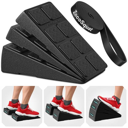 Squat Wedge Block Set of 3/5 - 960 LBS Capacity - Slant Board for Calf Stretching with 5 Stackable Angles - Calf Stretcher Slant Board - Workout Equipment - EPP Material for Exercise Equipment & Physical Therapy - color: Black&Black