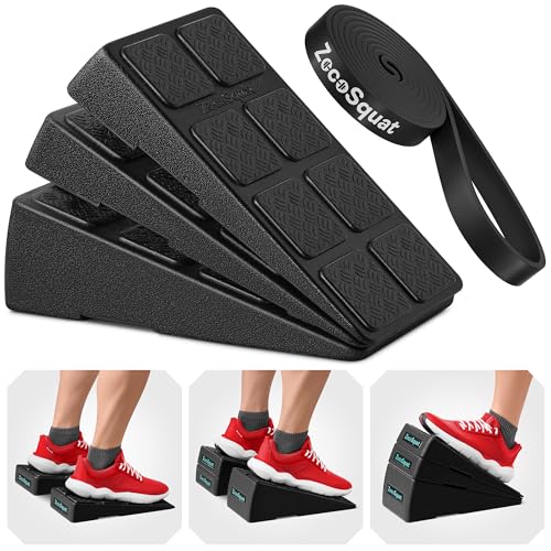 Squat Wedge Block Set of 3/5 - 960 LBS Capacity - Slant Board for Calf Stretching with 5 Stackable Angles - Calf Stretcher Slant Board - Workout Equipment - EPP Material for Exercise Equipment & Physical Therapy - color: Black&Black