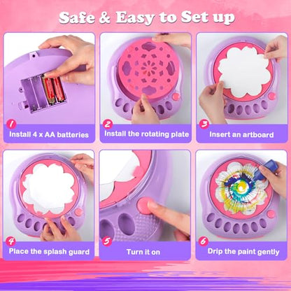 Spin Art Machine for Kids, Paint Spinner Arts & Crafts Gift Kit, Ages 4-12 | Includes machine, 36 artboards, 7 washable paints & splatter guard. Easy-clean, screen-free STEAM gift for girls & boys - color: Purple
