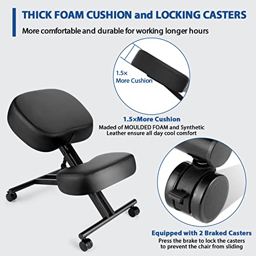 Ergonomic Kneeling Chair, Meditation Chair with Height Adjustable and Cushion for Home and Office, Posture Office Stool with an Angled Seat and Casters - size: Height-Angle Adjustable