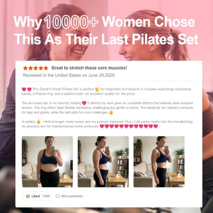 Home Pilates Ring and Ball Set for Women with 5 Resistance Bands 13 inch Magic Circle Workout Starter Kit for Beginners Full Body Toning 15 Min Daily Routine - color: All Pink