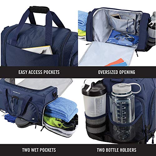Ultimate Gym Bag 2.0: The Durable Crowdsource Designed Duffel Bag with 10 Optimal Compartments Including Water Resistant Pouch - color: Blue, size: Medium (20")