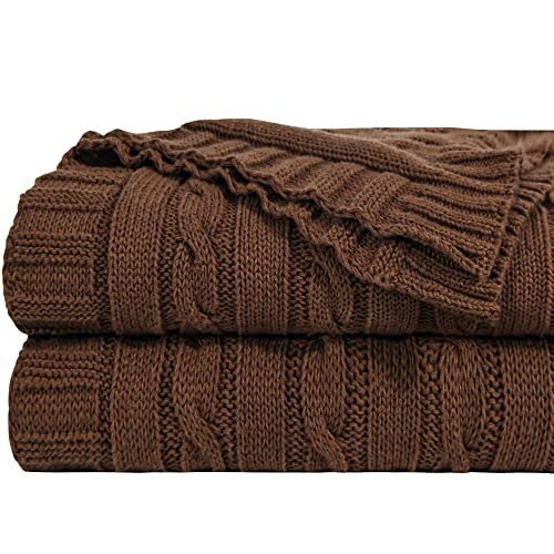NTBAY Cotton Cable Knit Throw Blanket, 51 x 67, Brown - color: Brown, size: Throw(51"x67")