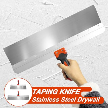 Large Drywall Knife 2pcs/Set, Drywall Hand Tool Kit | 18'' + 24'' Stainless Steel Putty Knives, Taping Knives for Drywall Joint Taping, Finishing & Patching - color: Black - D Set