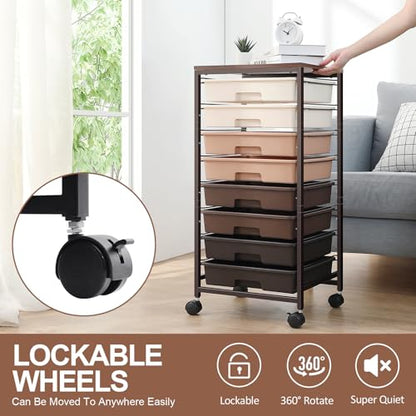 SYKIARIOL Rolling Cart with Drawers, 8 Drawers Utility Cart, Brown Gradient - color: Brown Gradient
