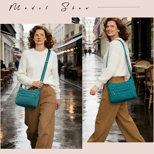 VOLGANIK ROCK RFID Purses for Women Fabric Nylon Multi Pocket Crossbody Bag Ladies Travel Handbag - color: Lake Blue, size: Standard