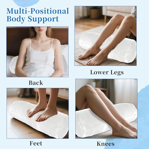 2 Pcs White Neck Bolster Pillow Covers Round Necks Pillowcase Silk Satin Neck Roll Pillowcases Neck Roll Pillow Cover with Zipper Breathable Silky Pillowcases Cylindrical Pillows Cushion (18 x 6 inch)