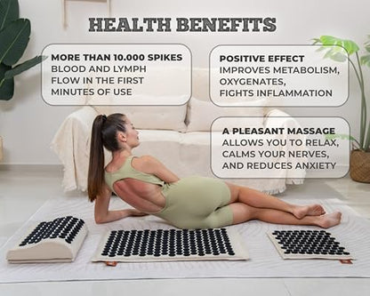 BalanceMate® Acupressure Mat Set with 6,210 Pressure Points for Pain Relief and Relaxation Kit for Back, Neck, and Sleep – Yoga and Meditation Pillow (Soft Cream) - color: Soft Cream