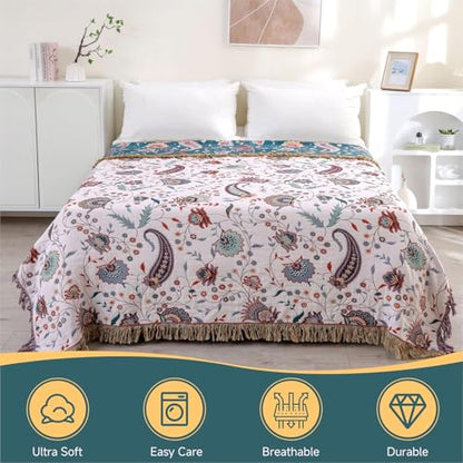 Floral Twin Fall Throw Blanket, White, 60"x80" - color: Cashews, size: 60''x80''