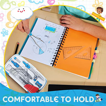 Teling 12 Sets Math Geometry Kit for Students 10 Pcs Compass Geometry Tools Set Includes Rulers Protractor Compass Eraser Pencil Sharpener Lead Refills Pencil (Blue) - color: Blue