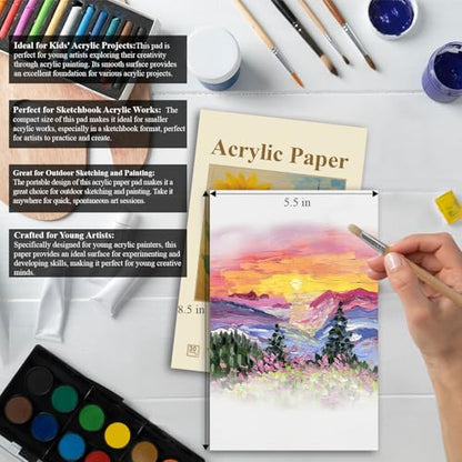 Fuxi Acrylic Paint Book Pad, 2-Pack - 5.5" x 8.5" | 246lb/400gsm Paint Paper for Acrylic Painting, 30 Sheets Per Pad. - color: Ivory Gream