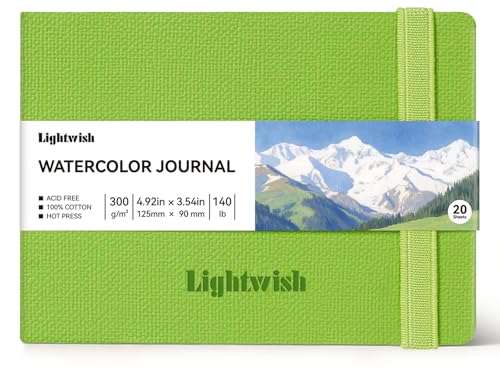 Watercolor Journal - 100% Cotton Hot Press Paper | 20 Sheets 40 Pages | 300GSM (140lb) | PU Leather Cover Watercolor Sketch Books for Artists Painting,Mixed Media 4.9 in x 3.5 in - color: Green, size: 4.9 x 3.5 in