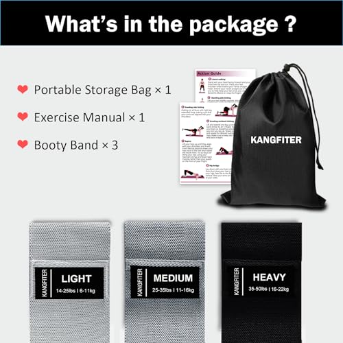 KANGFITER Non-Slip Fabric Resistance Bands for Working Out 3 Levels - color: 2.Grey and Black 3 PCS