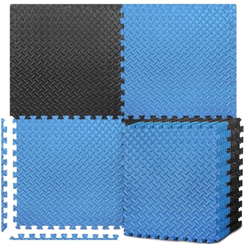 BEAUTYOVO Puzzle Exercise Mat with 12/24/48 Tiles Interlocking Foam Gym Mats, 24'' x 24'' EVA Foam Floor Tiles, Protective Flooring Mats for Gym Equipment - color: 48 Sq.ft/12 Tiles - Black & Blue