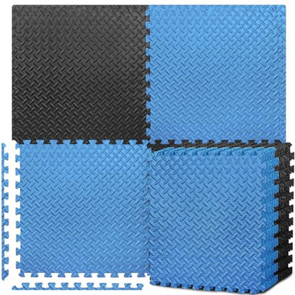 BEAUTYOVO Puzzle Exercise Mat with 12/24/48 Tiles Interlocking Foam Gym Mats, 24'' x 24'' EVA Foam Floor Tiles, Protective Flooring Mats for Gym Equipment - color: 48 Sq.ft/12 Tiles - Black & Blue