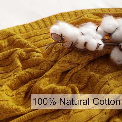 NTBAY Cotton Cable Knit Throw Blanket, 51 x 67, Ginger Yellow - color: Ginger Yellow, size: Throw(51"x67")