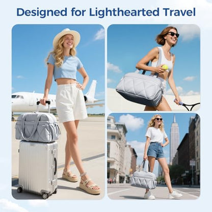 Women's Duffle Gym Bag, Carry-On Shoe Compartment for Weekender Overnight - color: Grey, size: Medium