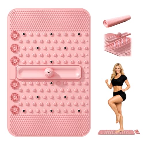 Soft TPR Extra Large Acupressure Foot Massage Mat With Removable Ball | 12 Magnets, Silicone-Like TPR, 24.4" x 15.7" Roll-Up Under Desk Foot Massager For Plantar Fasciitis And Foot Pain Relief - color: Pink