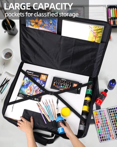 Nicpro Art Portfolio Bag 32”x 42'', Nylon Artist Bag with Reinforced Edges | Durable 840D Fabric, Adjustable Shoulder Strap, 3-sided zipper, Waterproof Art Portfolio Case, for Canvas Artwork Solar Panel - size: 32 x 42 inches