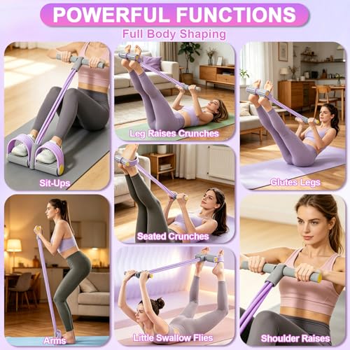 Multifunction Tension Rope, 6-Tube Elastic Yoga Pedal Puller Resistance Band, Natural Latex Tension Rope Fitness Equipment, for Abdomen/Waist/Arm/Leg Stretching Slimming Training - color: Gray Purple