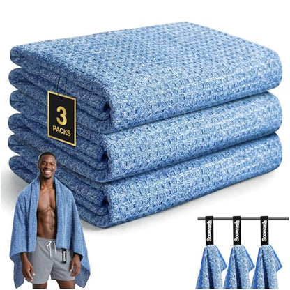 Microfiber Sweat Towel, Quick Dry 3 Pack 27x55 in - color: Blue, size: 27 inch X 55 inch