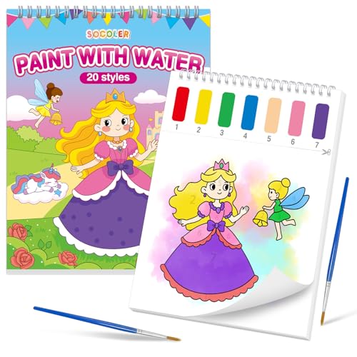 SOCOLER Paint with Water Coloring Books for Kids & Toddlers,Princess &Party | Mess Free Watercolor Painting Set, Water Color Painting Book,Craft Art Kit, Boys & Girls Birthday Gift, Travel Activity Toy - style: Princess and Party