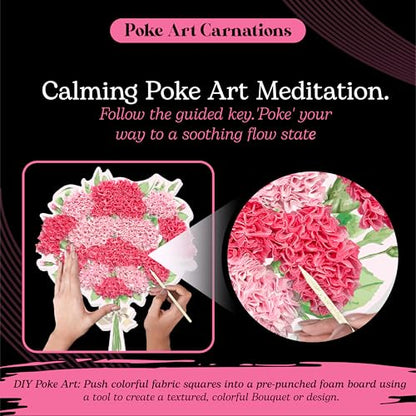 Unwynd Poke Art Carnations Flower Bouquet Kit for Adults, Women and Teens | Hobby activity, brain puzzles, adult, 12 illustration sheets, 12 pages of stickers, 12 colour pages Rubbing Plates & Supplies - style: Carnations