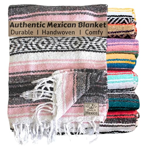 Del Mex Classic Mexican Blanket, Large Authentic Woven Falsa Throw (70"x50"), Artisan Southwest Décor for Beach, Yoga, Outdoors (Pink) - color: Pink
