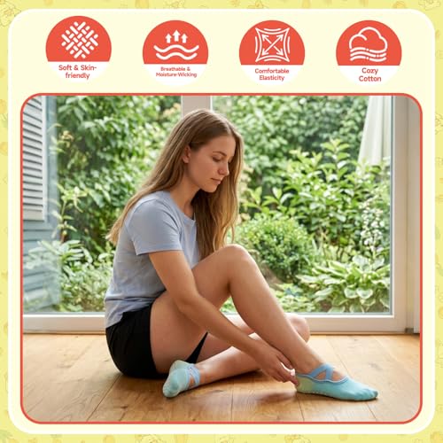 6/8 Pairs Pilates Socks for Women with Straps - color: Color Gradient