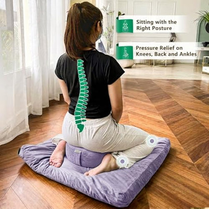 Hihealer Meditation Cushion, Traditional Tibetan Velvet Meditation Pillow | Buckwheat Yoga Bolster, Large Floor Cushion & Pillow for Adults, Zafu Zabuton Set, Zen Meditation Mat - color: Romantic Purple(set)