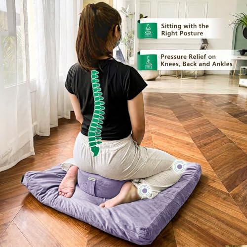 Hihealer Meditation Cushion, Traditional Tibetan Velvet Meditation Pillow - color: Romantic Purple(set)
