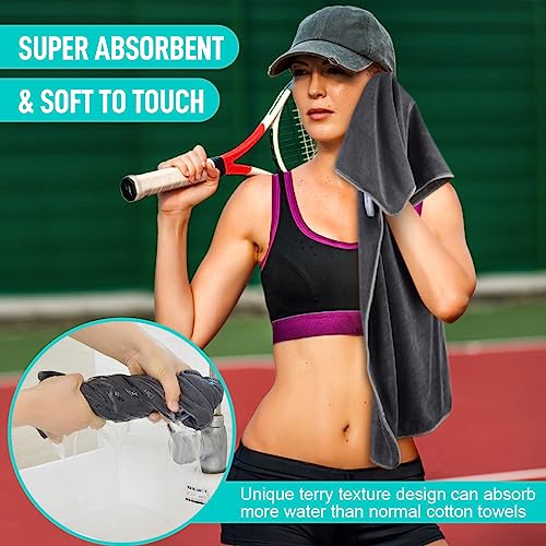 SINLAND Microfiber Gym Towels, Workout Sweat Towel 16x32In - color: Light Blue+blue+grey