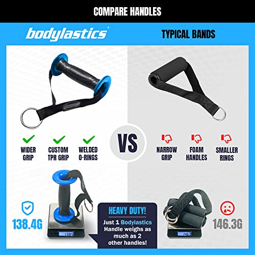 Bodylastics 특허받은 베이직 시리즈 저항 밴드 세트 - 스냅 감소 기술이 적용된 저항 밴드, 손잡이 2개, 발목 스트랩 2개, 도어 앵커 1개 및 휴대용 가방 1개 - color: PRO Max 127kg(280파운드) 세트 모듬