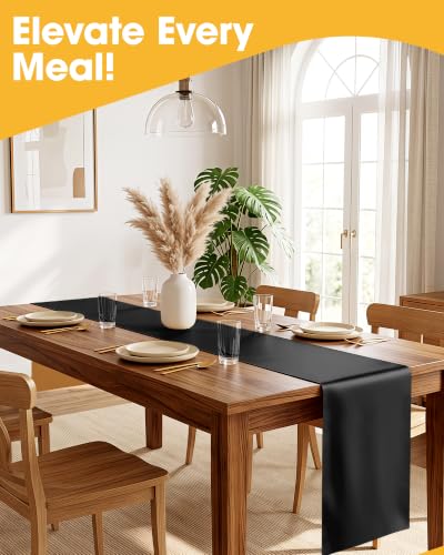Niuara Black Plastic Table Runner Party Decorations, Disposable, 4 Pack | Halloween Decor, Wedding & Holiday Events, Water & Oil Resistant, 14 x 108 Inch - color: Black, size: 14" x 108" - 4 Packs