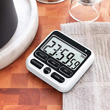 4-in-1 Digital Timer with Count Up/Down, Clock & Alarm, Ring & Silent Modes - color: Black