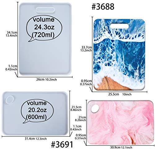 13-inch Large Cutting Board Epoxy Resin Tray Silicone Molds 2-Count | Make Extra Large Serving Trays & Platters; Works with Versatile Materials Like Concrete, Cement & Resin; 13-Inch Height - color: Rectangular Cutting Boards (Set of 2)