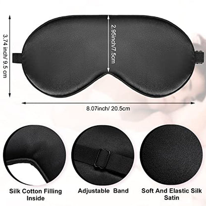 20 Pieces Silk Sleep Mask Eye Mask with Adjustable Strap Sleeping Cover Eye Cover Blindfold for Women Men Sleeping Travel(Black) - color: Black