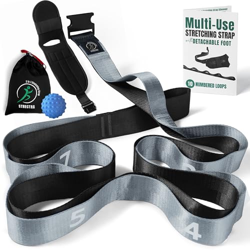 Stretch Strap with Loops Physical Therapy - Full Body Exercise Straps for Stretching with Detachable Foot - Leg & Calf Stretcher for Plantar Fasciitis, Physical Therapy, Pain Relief, and Flexibility - color: Grey