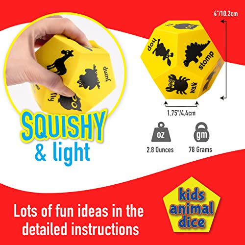 Animal Exercise Dice for Kids, 12-Sided Foam Dice, PE Equipment - color: Yellow