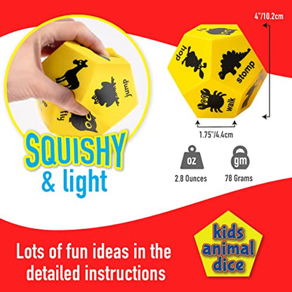 Animal Exercise Dice for Kids, 12-Sided Foam Dice, PE Equipment - color: Yellow