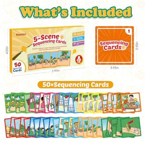 Kasfalci Sequencing Cards, Sequence Game for Kids, Speech Therapy Materials for Autism, Improve Storytelling,Social Skills, Sentence Building, Preschool Learning Activities for Classroom & Homeschool - style: 5-Scene Sequencing Cards