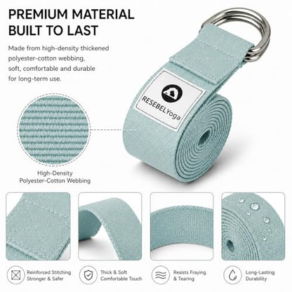 Yoga Strap for Stretching, Non-Elastic Yoga Belt with D-Ring - color: Aqua Green, size: 8Feet/2.4M
