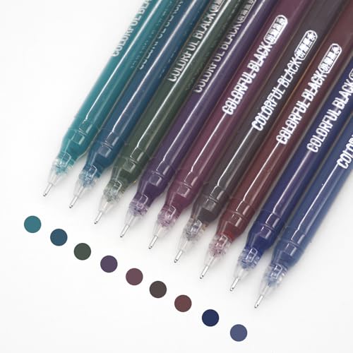 Gel Pens with 0.6mm Fine Point, 9 Colors Acrylic Drawing Gel Pen | Smooth Writing Pen Set for Journaling, Colorful Black, Drawing Pencils for Adult Coloring Books - color: Colorful Black