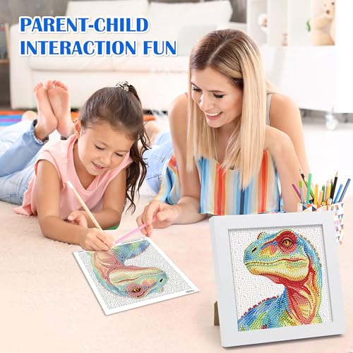 Leixonl Diamond Art Kits for Kids with Framed (7 in) Cartoon Animals DIY Gem Art Painting - Arts & Crafts Gifts for Beginners & Teens (1p-6 in-Dinosaur) - color: 1p-6 in-dinosaur