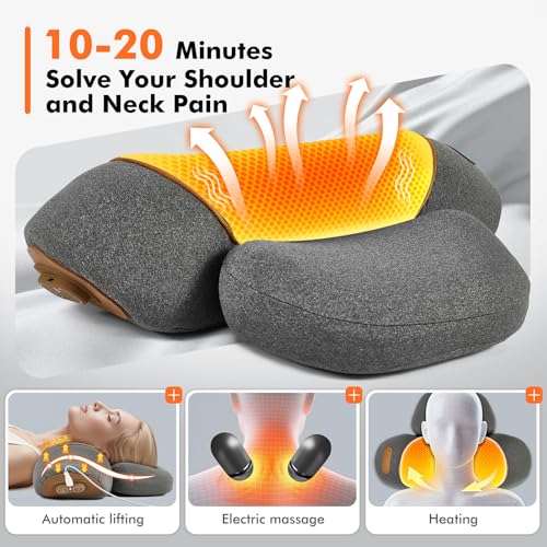 Neck Pillow - 3 in 1 Neck Pillow, Travel Neck Massage Pillow for Shoulder Pain Relief, Deep Tissue Pain with Heat and Traction, Neck Hump Corrector for Women (Gray)