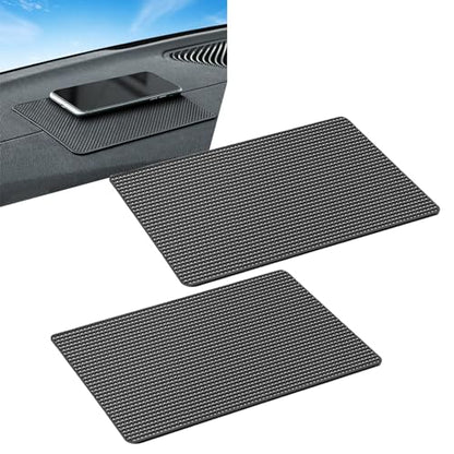 2 PCS Car Dashboard Anti-Slip Mat, 10.62" x 5.9" Grid Pattern High Temperature Resistant Washable Center Console Storage Mat, Double-Sided Self-Adhesive Accessories, for Most Cars (Black)